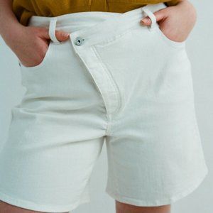 White Crossover Denim Shorts.  Universal Standard.  New with Tags.